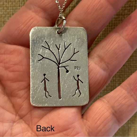 Sterling Silver Adam & Eve Necklace, pendant & chain marked & acid tested .925 - Picture 11 of 13